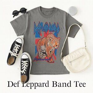 Def Leppard Graphic Band Tee Union Jack Leopard Shirt 2023 Tour Grey M Medium
